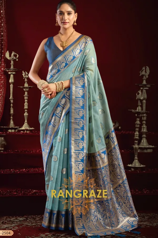 TURQUOISE_BLUE_ELEGANT_MODAL_SILK_BANARASI_SAREE