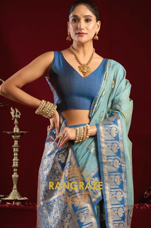 TURQUOISE_BLUE_ELEGANT_MODAL_SILK_BANARASI_SAREE