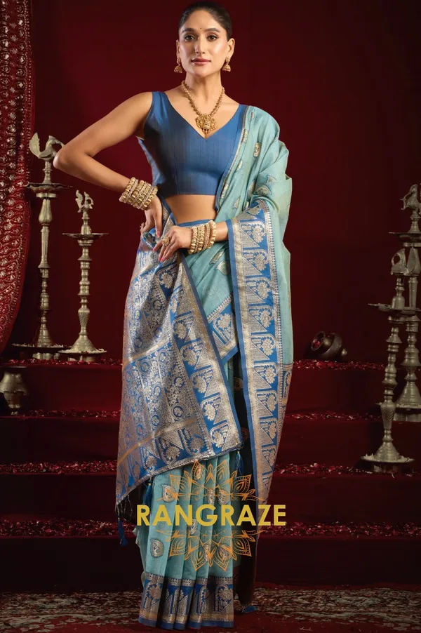 TURQUOISE_BLUE_ELEGANT_MODAL_SILK_BANARASI_SAREE