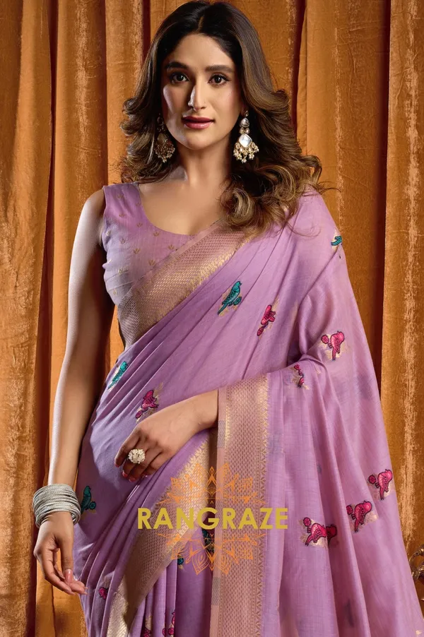 PURPLE_KHADI_BANARASI_COTTON_SAREE_WITH_RICH_BROCADE_BLOUSE