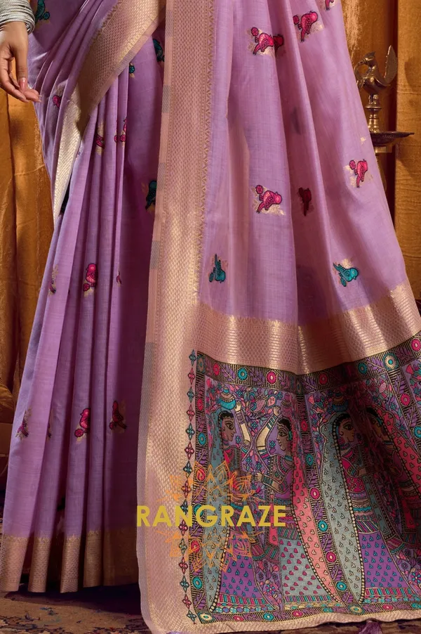 PURPLE_KHADI_BANARASI_COTTON_SAREE_WITH_RICH_BROCADE_BLOUSE