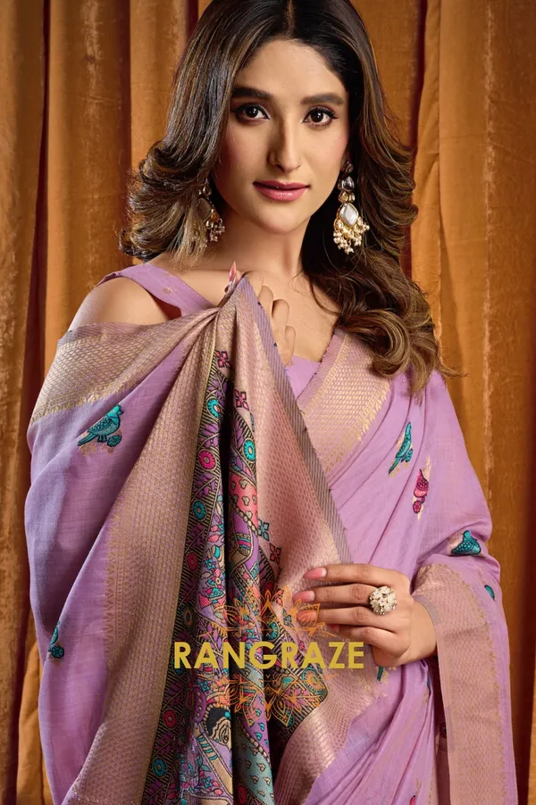 PURPLE_KHADI_BANARASI_COTTON_SAREE_WITH_RICH_BROCADE_BLOUSE