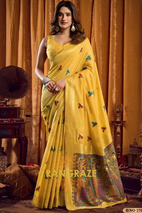 GOLDEN_YELLOW_KHADI_BANARASI_COTTON_SAREE_WITH_RICH_BROCADE_BLOUSE