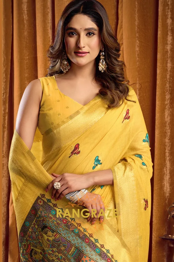 GOLDEN_YELLOW_KHADI_BANARASI_COTTON_SAREE_WITH_RICH_BROCADE_BLOUSE