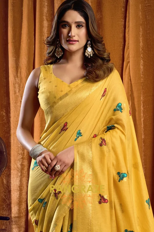 GOLDEN_YELLOW_KHADI_BANARASI_COTTON_SAREE_WITH_RICH_BROCADE_BLOUSE