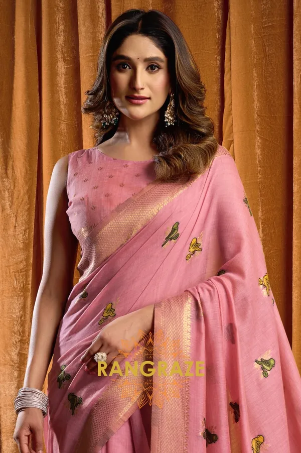 BLUSH_PINK_KHADI_BANARASI_COTTON_SAREE_WITH_RICH_BROCADE_BLOUSE