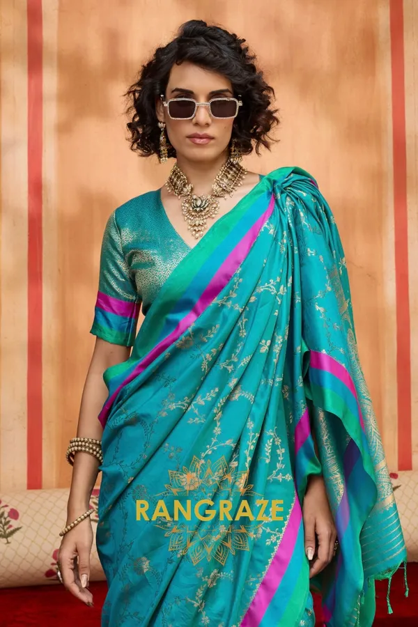 Turquoise_Banarasi_Saree_For_Women
