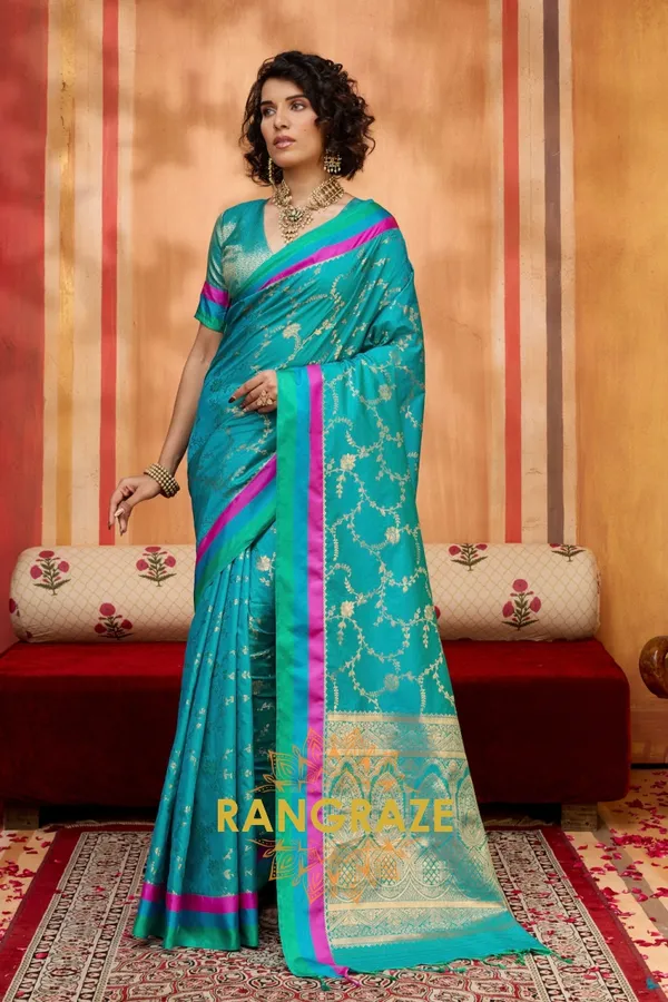 Turquoise_Banarasi_Saree_For_Women