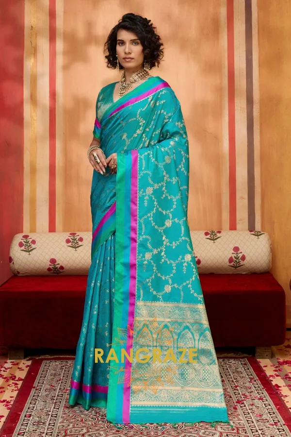 Turquoise_Banarasi_Saree_For_Women