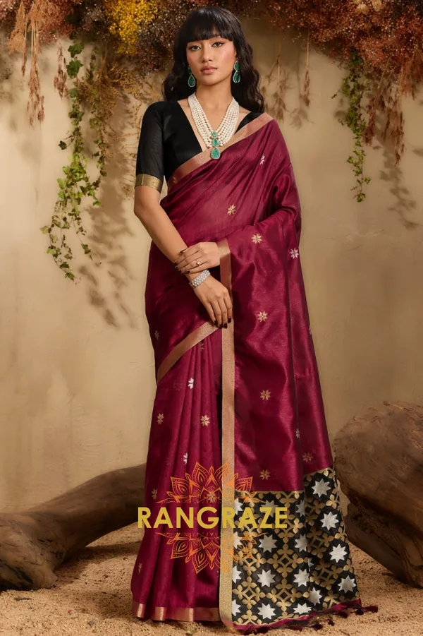 WINE_TUSSAR_SILK_HANDLOOM_PATOLA_SAREE