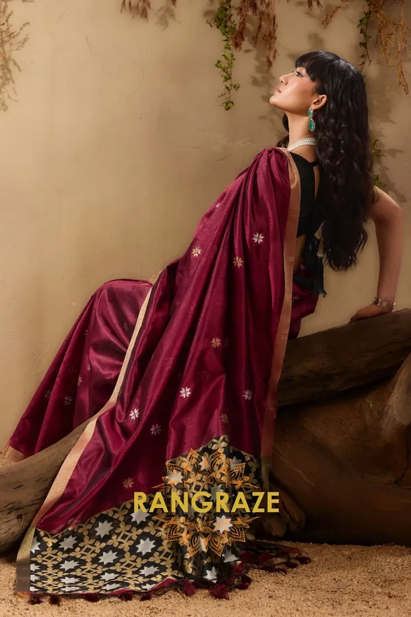 WINE_TUSSAR_SILK_HANDLOOM_PATOLA_SAREE