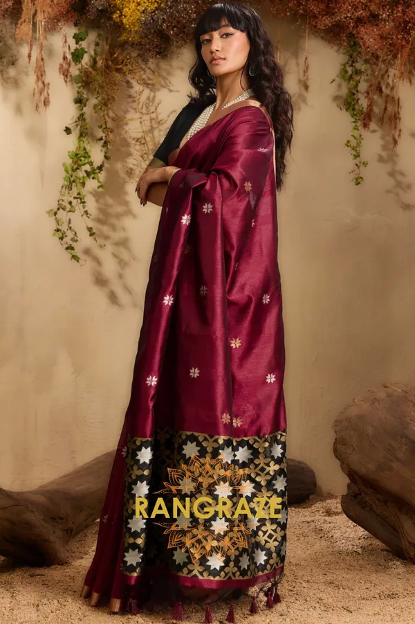 WINE_TUSSAR_SILK_HANDLOOM_PATOLA_SAREE