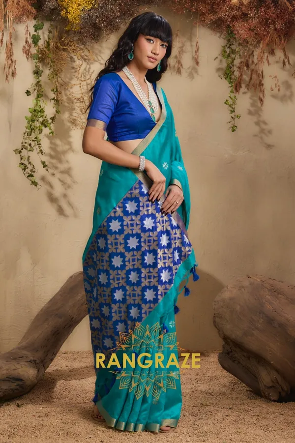 TURQUOISE_TUSSAR_SILK_HANDLOOM_PATOLA_SAREE