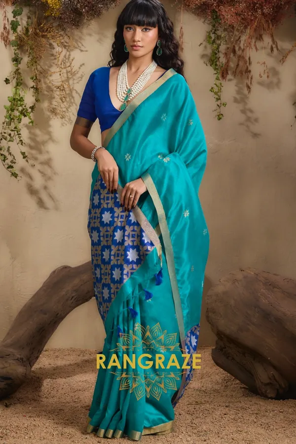 TURQUOISE_TUSSAR_SILK_HANDLOOM_PATOLA_SAREE