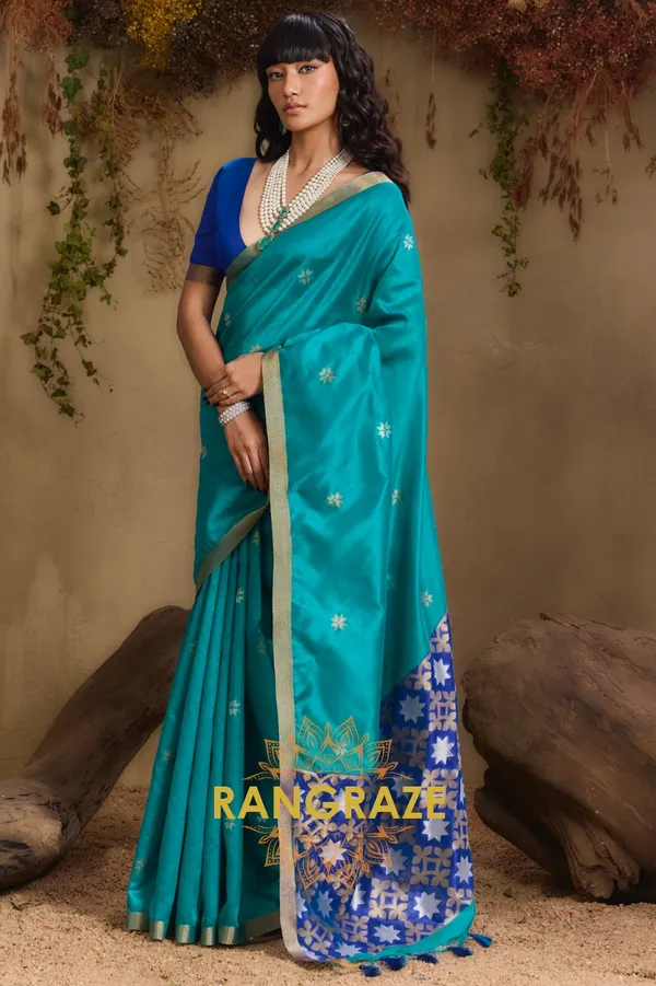 TURQUOISE_TUSSAR_SILK_HANDLOOM_PATOLA_SAREE