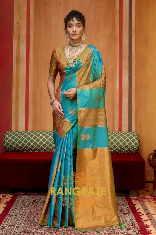 Turquoise_Banarasi_Saree_For_Women