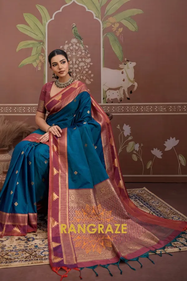 Turquoise_Kanjivaram_Silk_Saree_For_Women