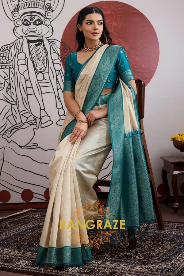 Ivory_Teal_Silk_Saree_For_Women