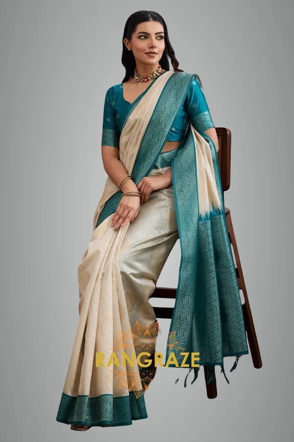 Ivory_Teal_Silk_Saree_For_Women