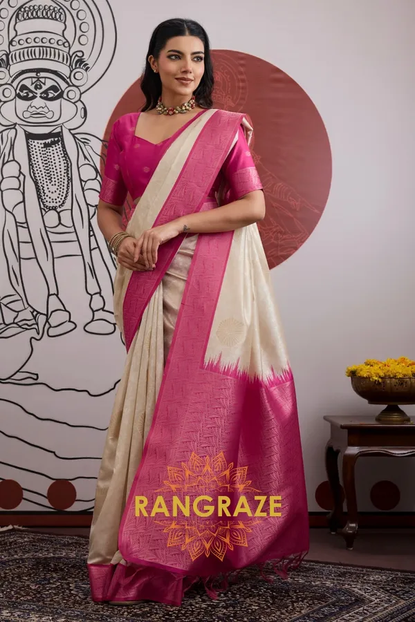 Ivory_Magenta_Silk_Saree_For_Women