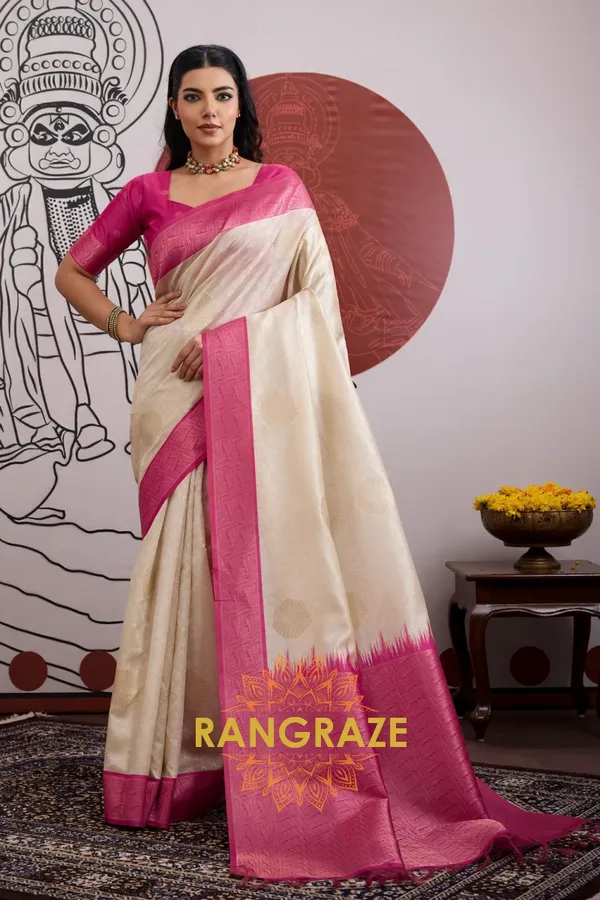 Ivory_Magenta_Silk_Saree_For_Women