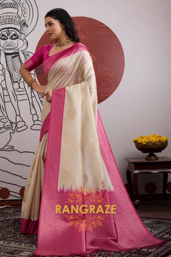Ivory_Magenta_Silk_Saree_For_Women