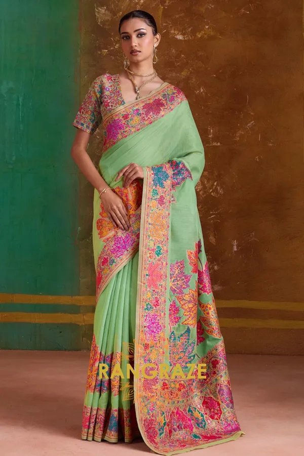 Parrot_Green_Cotton_Saree_For_Women
