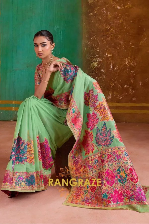 Parrot_Green_Cotton_Saree_For_Women