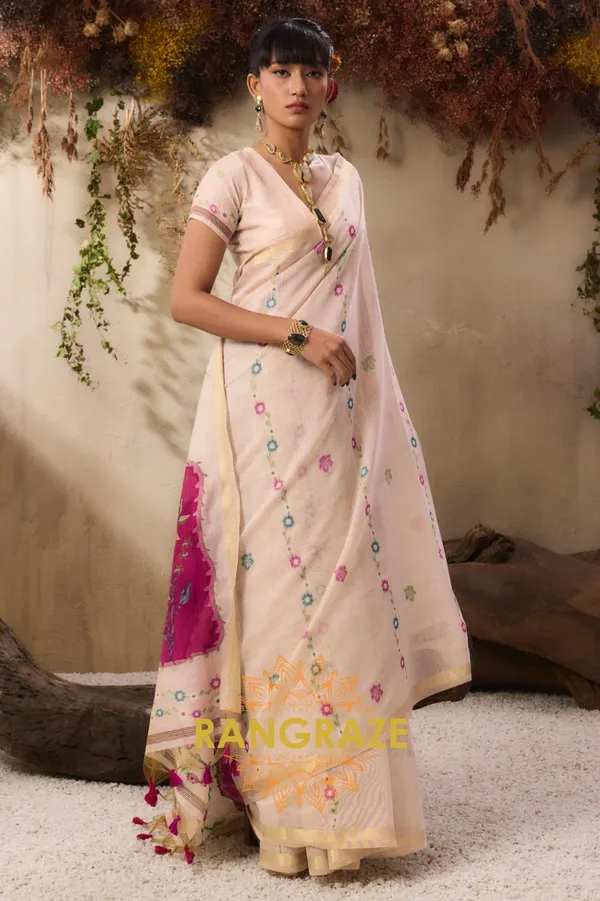 IVORY_GOLDEN_MUNGA_COTTON_HANDLOOM_WEAVING_BANARASI_SAREE