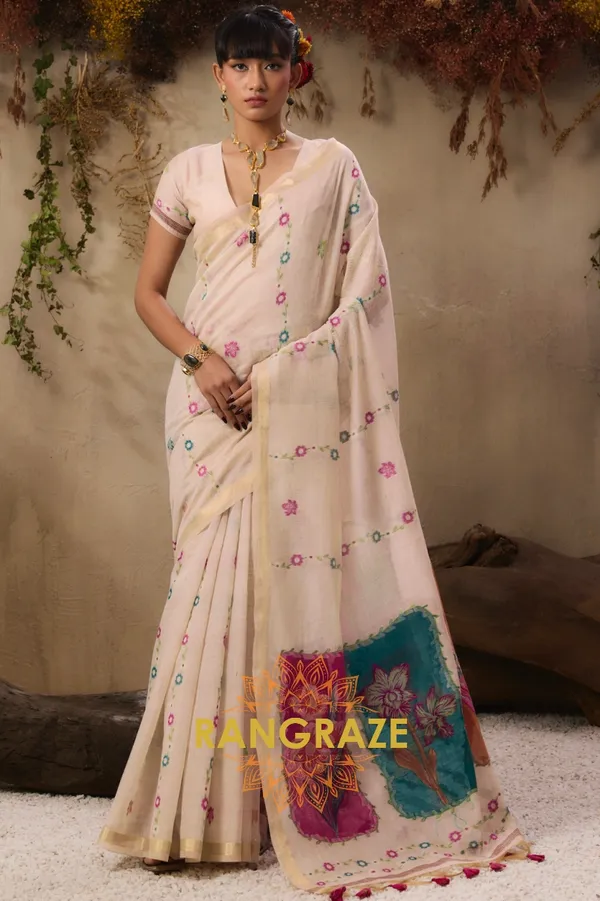 IVORY_GOLDEN_MUNGA_COTTON_HANDLOOM_WEAVING_BANARASI_SAREE