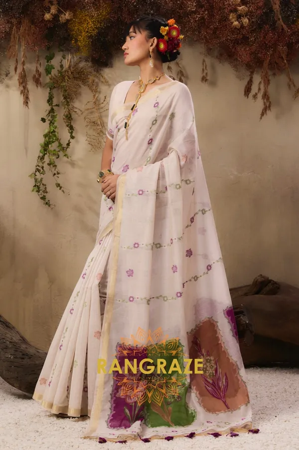 IVORY_ROYAL_MUNGA_COTTON_HANDLOOM_WEAVING_BANARASI_SAREE