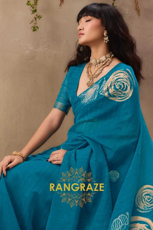 TURQUOISE_PURE_MANGA_SILK_HANDLOOM_WEAVING_BANARASI_SAREE