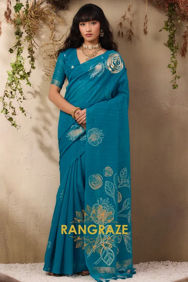 TURQUOISE_PURE_MANGA_SILK_HANDLOOM_WEAVING_BANARASI_SAREE