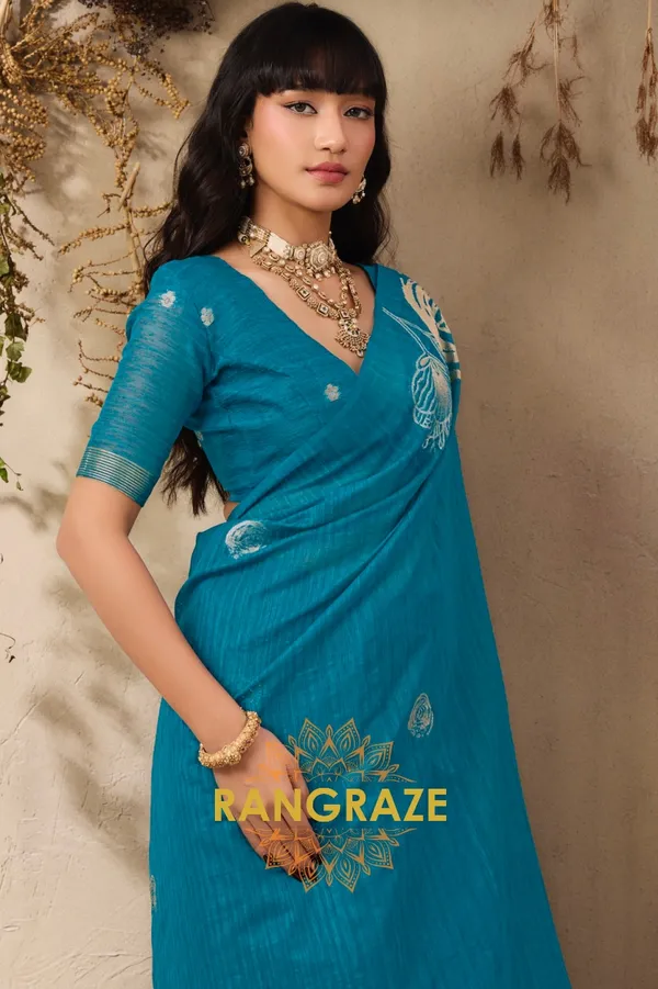 TURQUOISE_PURE_MANGA_SILK_HANDLOOM_WEAVING_BANARASI_SAREE