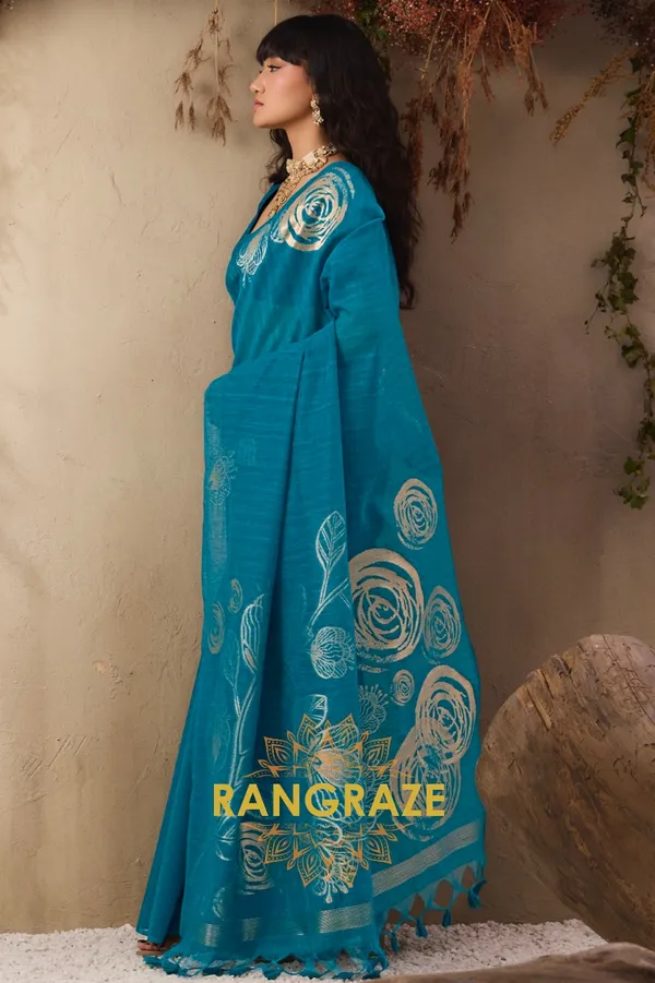 TURQUOISE_PURE_MANGA_SILK_HANDLOOM_WEAVING_BANARASI_SAREE
