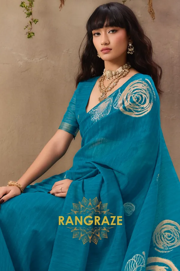TURQUOISE_PURE_MANGA_SILK_HANDLOOM_WEAVING_BANARASI_SAREE