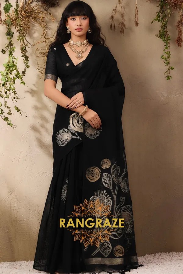 MIDNIGHT_BLACK_PURE_MANGA_SILK_HANDLOOM_WEAVING_BANARASI_SAREE