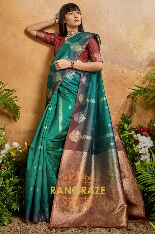 Teal_Green_Banarasi_Saree_For_Women