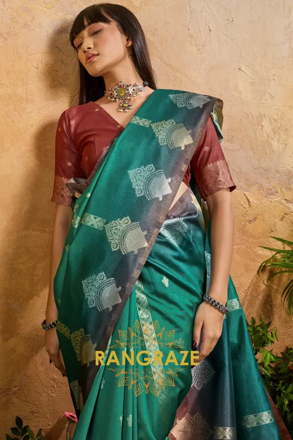 Teal_Green_Banarasi_Saree_For_Women
