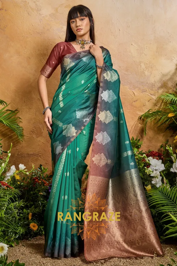 Teal_Green_Banarasi_Saree_For_Women