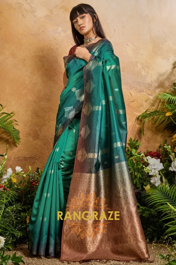 Teal_Green_Banarasi_Saree_For_Women