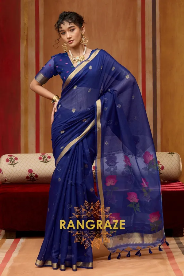 Navy_Blue_Banarasi_Saree_For_Women
