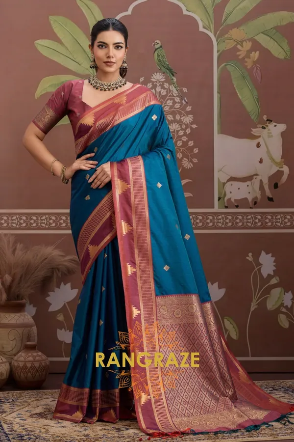 Turquoise_Kanjivaram_Silk_Saree_For_Women