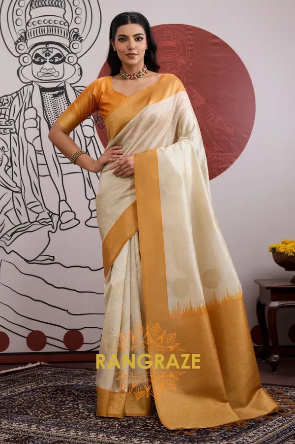 Ivory_Golden_Silk_Saree_For_Women