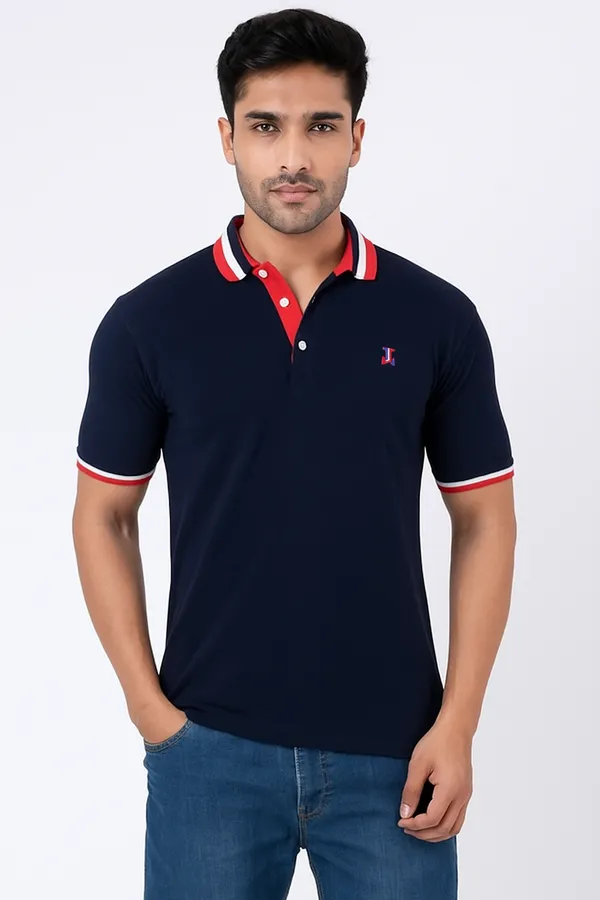 Navy_Blue_Half_Sleeve_Pure_Cotton_Fabric_Polo_T-Shirt_|_For_Men