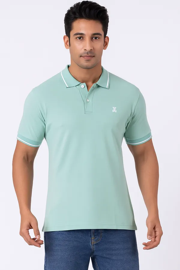 Aqua_Green_Half_Sleeve_Poly_Cotton_Fabric_Polo_T-Shirt_|_For_Men