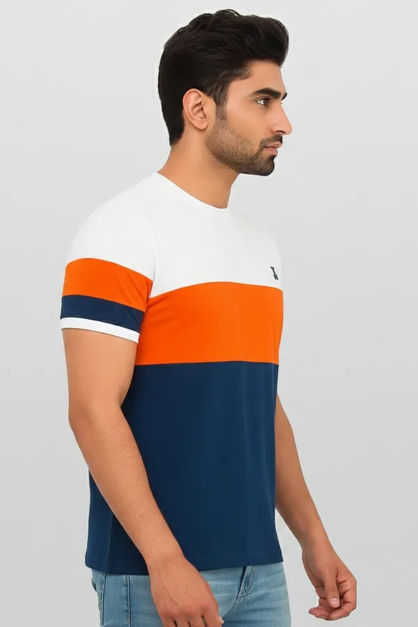 White,_Orange_Navy_Blue_Striped_Trendy_Round_Neck_T-Shirt