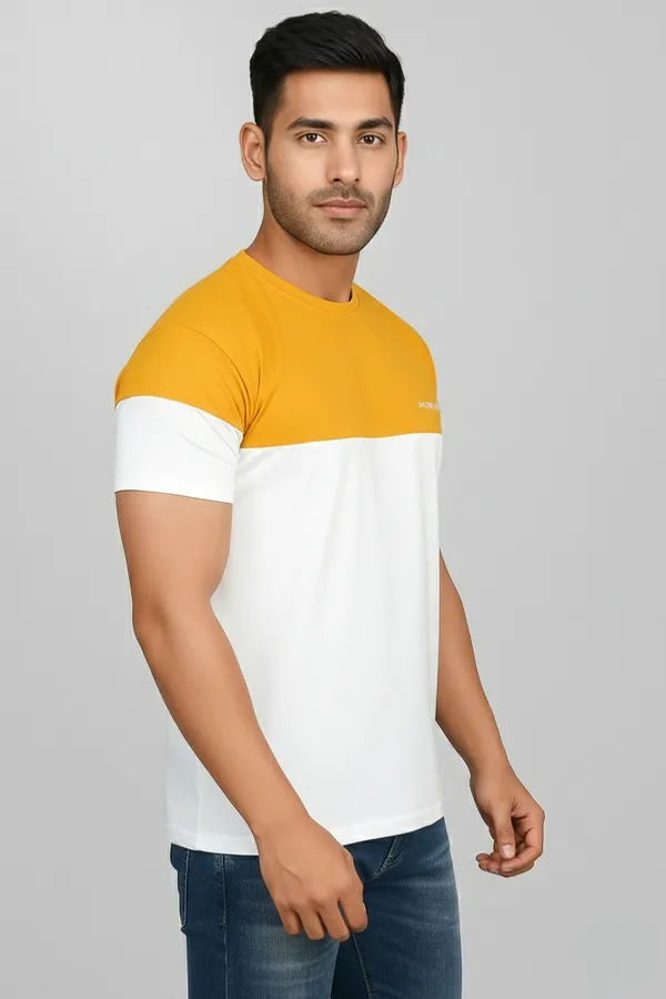 White_&_Yellow_Soft_Cotton_Trendy_Round_Neck_Tshirt_For