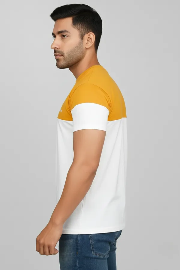 White_&_Yellow_Soft_Cotton_Trendy_Round_Neck_Tshirt_For