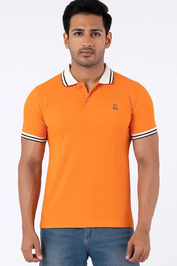 Orange_Half_Sleeve_Pure_Cotton_Fabric_Polo_T-Shirt_|_For_Men